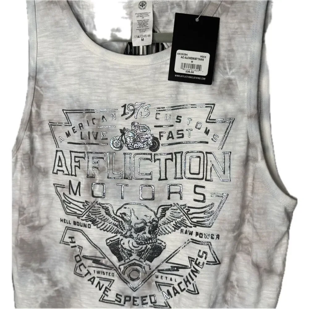 AFFLICTION Alchemist Open Back Tank Top, Color: White Grey Crystal Wash, Med, NW - Picture 3 of 9